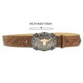 thumbnail image 3 of Jiibva Cowboy Buckle Belt Vintage Western Printed Belt Western Leather Bull Head Buckle Belt Engraved Floral Bull Belt for Men Women, 3 of 7