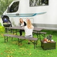 thumbnail image 2 of Outsunny 6FT 3-Piece Faux Rattan Folding Picnic Table w/ 2 Benches, Brown, 2 of 10