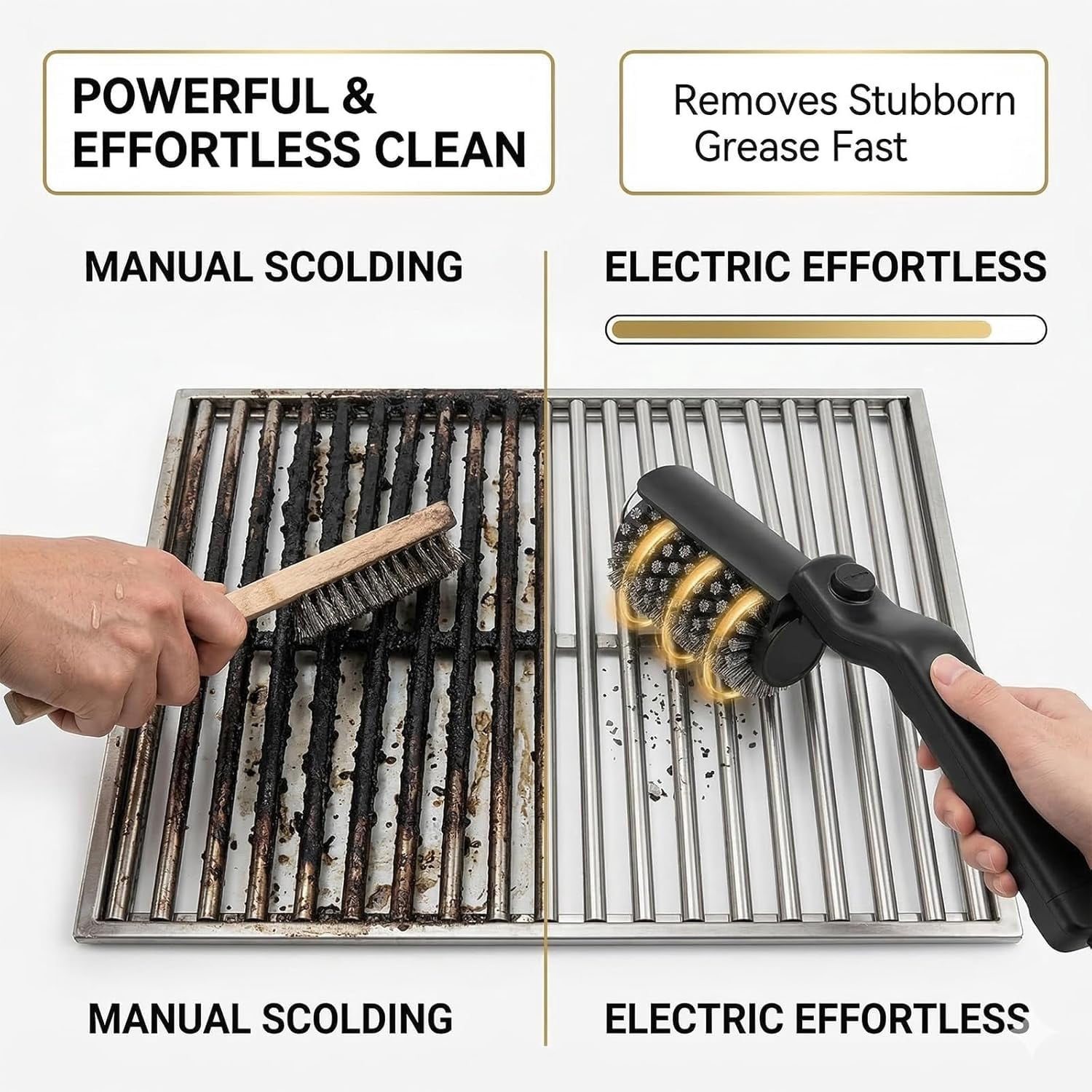 Electric Grill Cleaner for Outdoor Grill, Power Grill Brush Motorized Grill Brush with 7-Angle Adjustable Head, 3-Speed Control, Rechargeable, 304 Stainless Steel, Heat-Resistant
