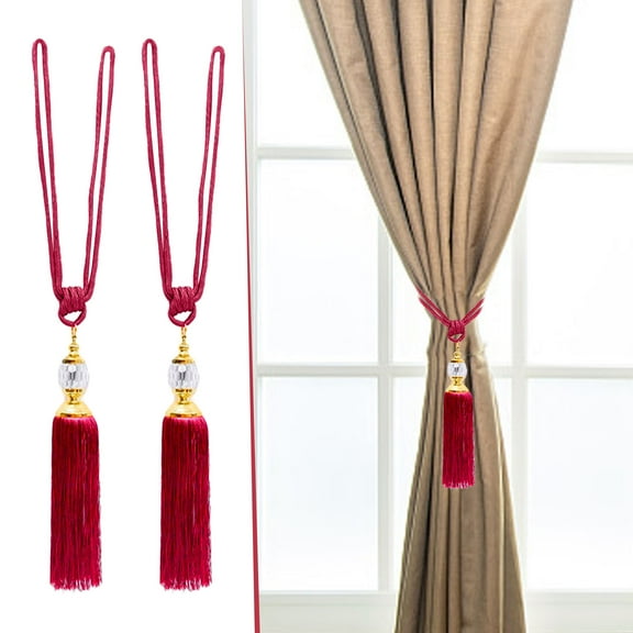 GARENAS Curtain Window 2PCS Curtain Holdbacks Rope Tie Backs Tassel Tiebacks Beaded Pair(Red)