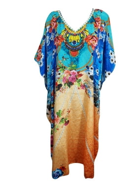 Mogul Women Long Kaftan Dress Summer Fashion Printed Cover Up Resortwear Comfy Caftan One Size
