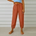 thumbnail image 2 of Tianiyouqing Linen Womens Capri Pants Petite Length Elastic Waist Drawstring Comfy Gauchos Pants Breathable High Waisted Wide Leg Button Harem Pants OrangeS, 2 of 6