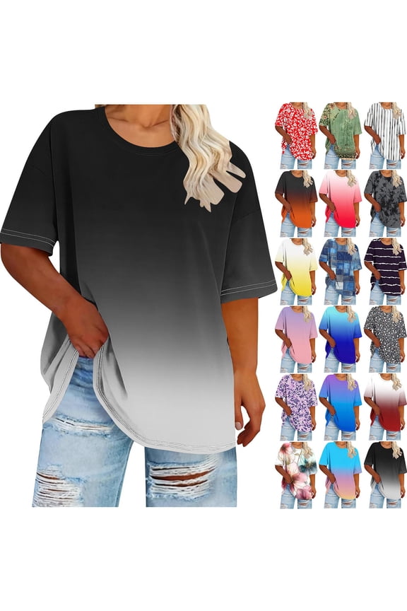 Women's Plus Size Crew Neck Short Sleeve T-Shirt  Solid Color Casual Loose Fit Spring Summer Tops for Curvy Women (XL to 5XL)