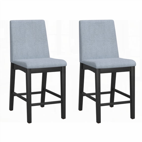 Gray 2-Piece Gathering Height Stools with Solid Wood Frame and Non-Slip Pads