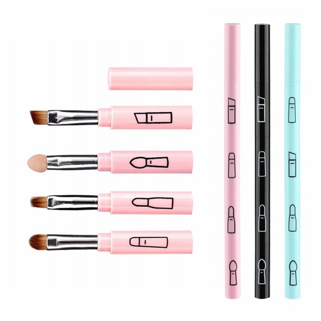 Baixikly 3 brochas de maquillaje 4 en 1, retráctiles, portátiles, para viaje, esponja para sombra de ojos, sombra de ojos, brocha para cejas, diseño combinado, juego de brochas de maquillaje cosmético