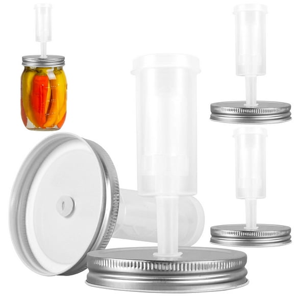 4Pcs Jar Fermenting Lids Kit Plastic Jar Fermenter Caps Airtight Jar Lids with Silicone Gasket Reusable Wide Mouth Canning Lids for Kitchen Home Pickle Making