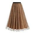 thumbnail image 2 of BLTIBY Women Tulle Midi Skirt High Waist Elastic Waist 3D Polka Dot Mesh Skirt A-Line Layered Bubble Skirt Graduation Dress Khaki M, 2 of 9