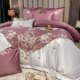 thumbnail image 5 of Juego de cama de lujo de cuatro piezas con bordado europeo de flores de champán, 5 of 5