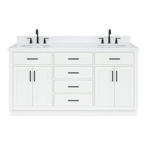 Ariel Hepburn 66 Inch Double Oval Sink Bathroom Vanity With Carrara White Quartz Countertop 1.5 Edge In White