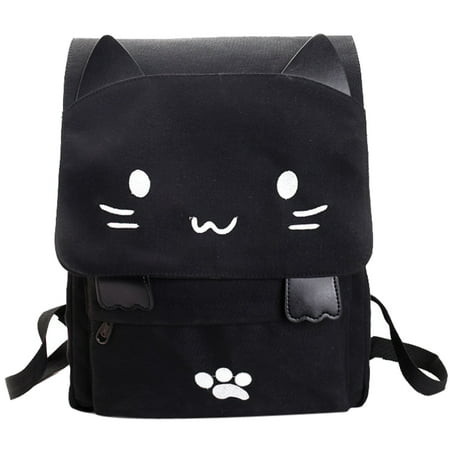 Canvas Backpack, Cartoon Cute Cat Casual Backpack Laptop Backpack School Travel Black Backpack Bag for Student Girls Women(Clearance! 10pcs Backpack