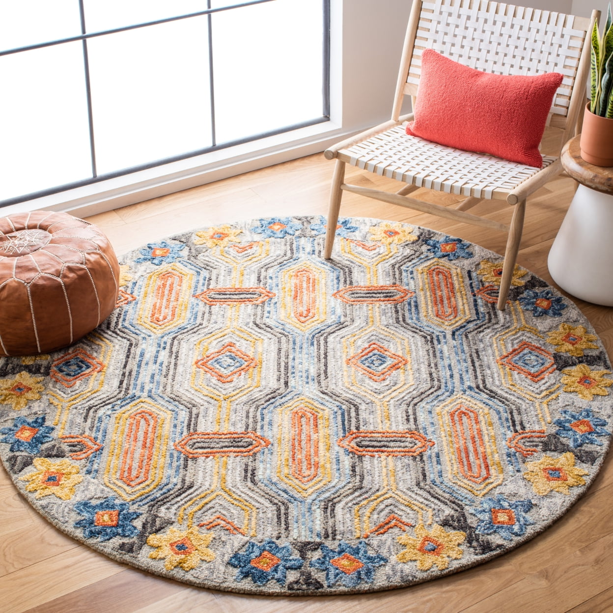 SAFAVIEH Trace Constantina Geometric Striped Wool Area Rug, Grey/Blue, 4' x 6'
