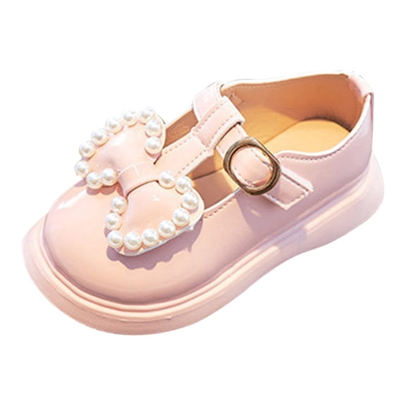 LNMQLPDBS Shoes for Girls Kids Solid Color Platform Flat Dress Shoes with Pearl Bowknot Decoration Comfort Soft Sole Princess Shoes for Summer Outdoor Girls Slip On Shoes Pink 2.5-3 Years