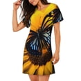 thumbnail image 2 of Pofeuu Butterfly On Sunflower Print Women's Loose Fit Short Sleeve Nightgown, Comfortable Sleep Dress for Women, Casual Lounge Sleepwear, Soft Cotton Sleep Dress, 2 of 6