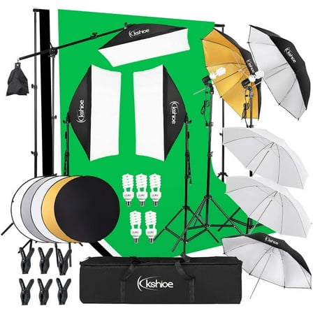 Photography Lighting Kit, 6.5x10feet/2x3m Backdrops Stand Support System, 5 in 1 reflectors, 1600w 5500k Umbrellas Softbox Continuous Lighting Kit for Portrait, Product and Video Shooting