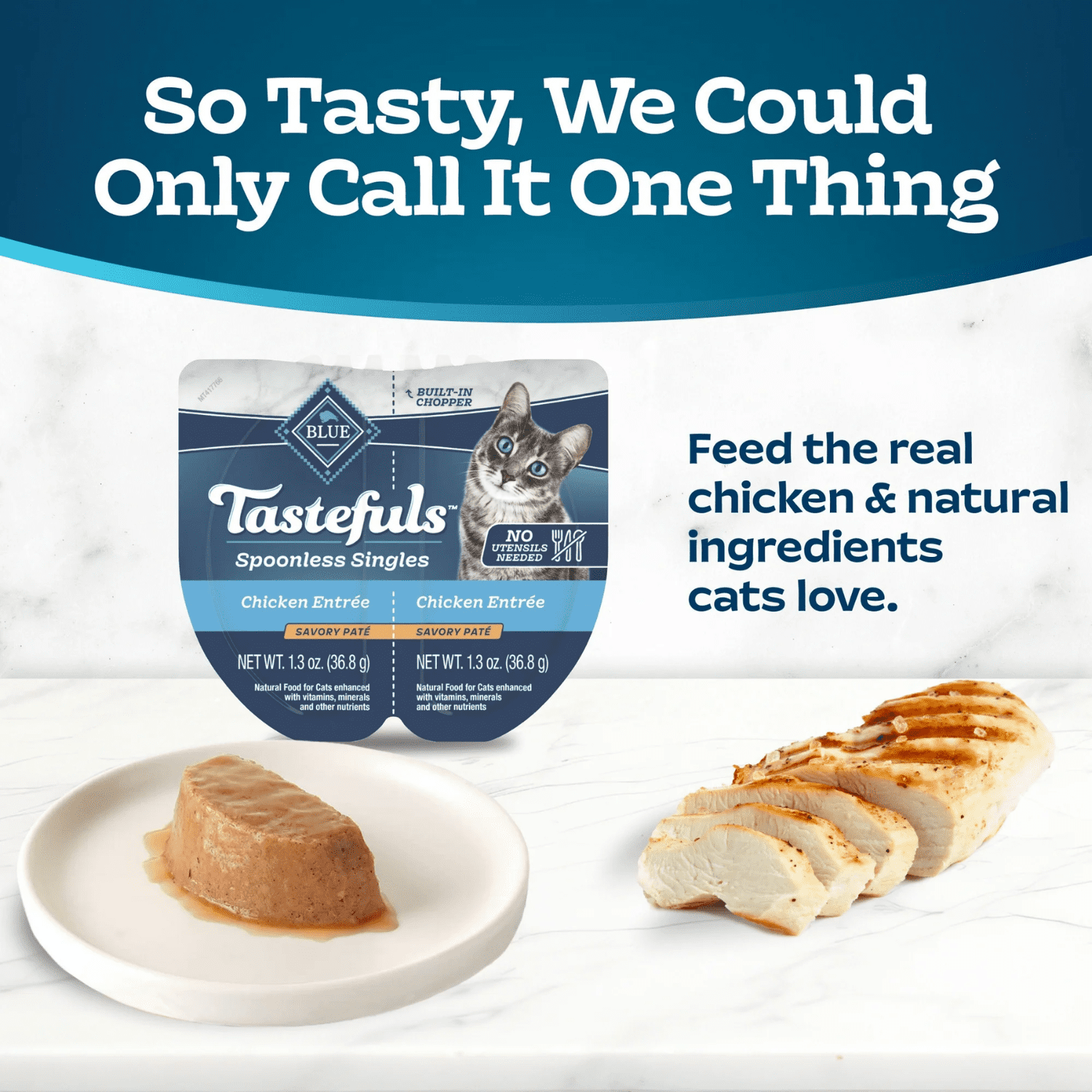Blue Buffalo Tastefuls Spoonless Singles Wet Cat Food Paté, Chicken, 2x1.3oz