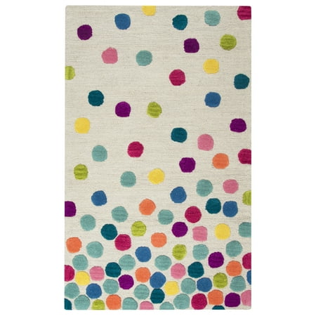 100 Wool Beret Ivory Gatney Rugs Longford Area Rugs - PD598A Childrens Kids Ivory Rings Dots Balls Abstract Rug 3' x 5' Rectangle ()