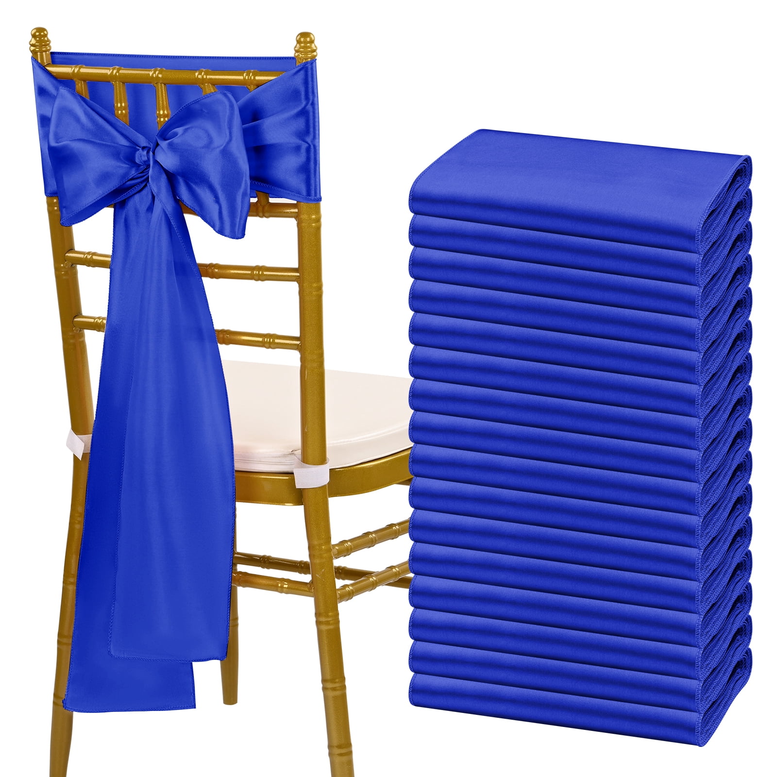 60 PCS Royal Blue Satin Chair Sashes Bows Universal Chair Cover for Wedding Reception Restaurant