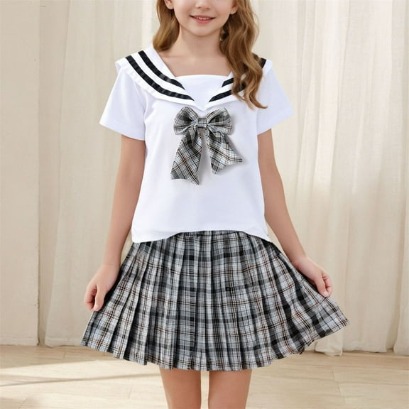 Placlothes Black Short Sleeve Shirt Tops for Girls 2 Piece Outfits Sets with Skirt Summer Fall Birthday Kids Big Girls and Little Girls Size 3 T