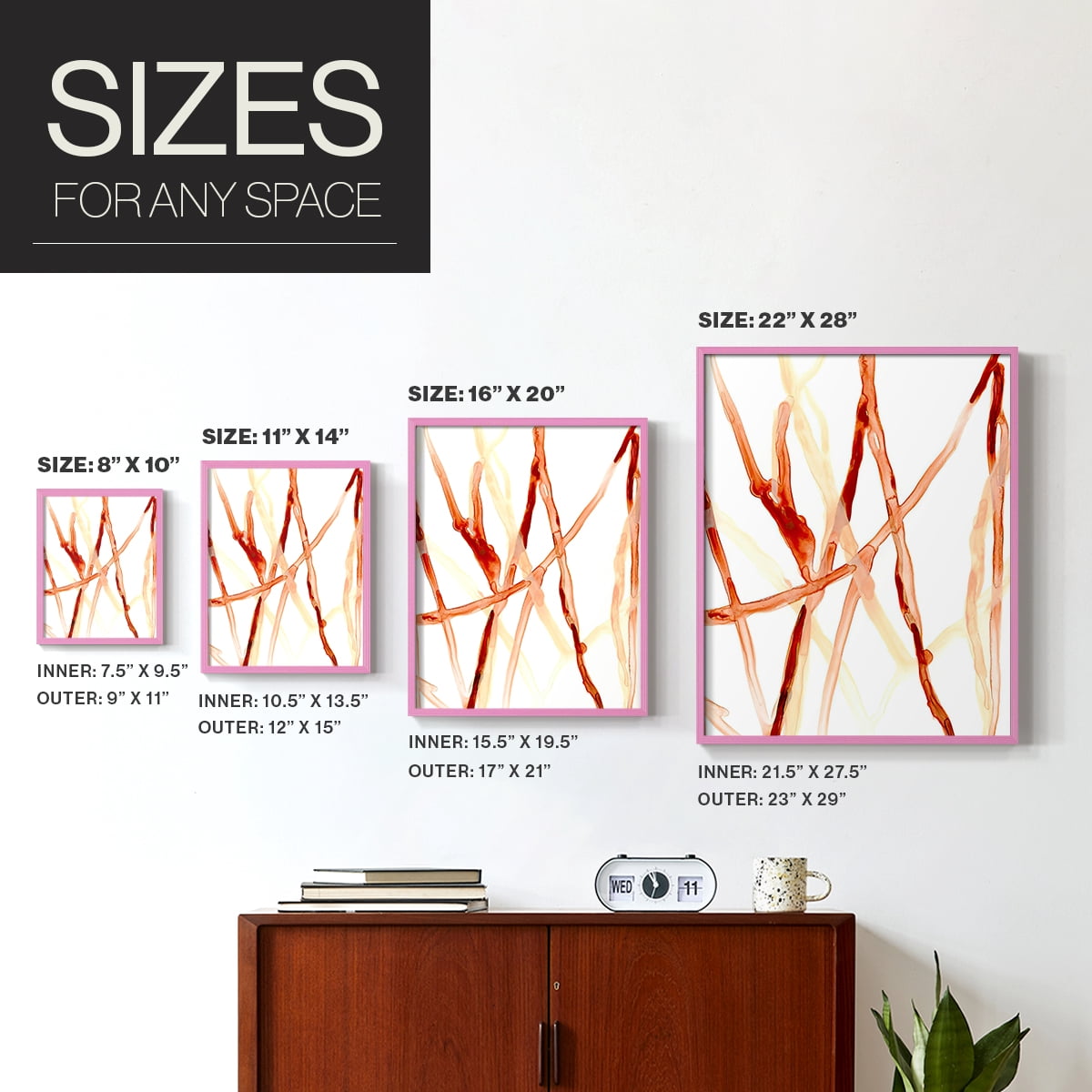 Runnel VI Framed Print in Pink Solid Wood Framed Print No Nail Hanging