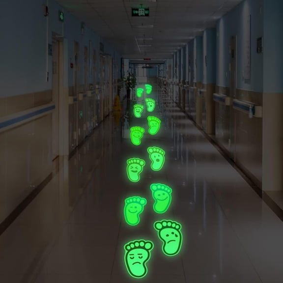 18 pcs Glow in The Dark Wall Stickers for Kids Footprint Sticker, Luminous Wall Decals for Room Decor, Nightlight Floor Sticker Wallpaper Decoration for Living Room Bedrooms Kitchen (Green)