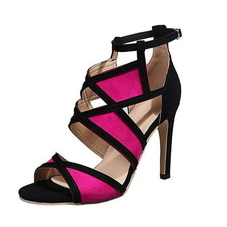 

Cuhas-Women s Large Size Roman High Heels Cross Strap Buckle Hollow Sandals