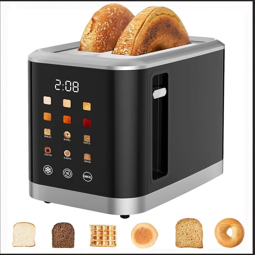2 Slice Touch Screen Toaster | 1.5 Inch Wide Slot for Bread, English Muffins, Croissants, Bagels | 5 Adjustable Toast Settings, Cancel and Defrost, Supports 6 Bread Types and Shade Settings