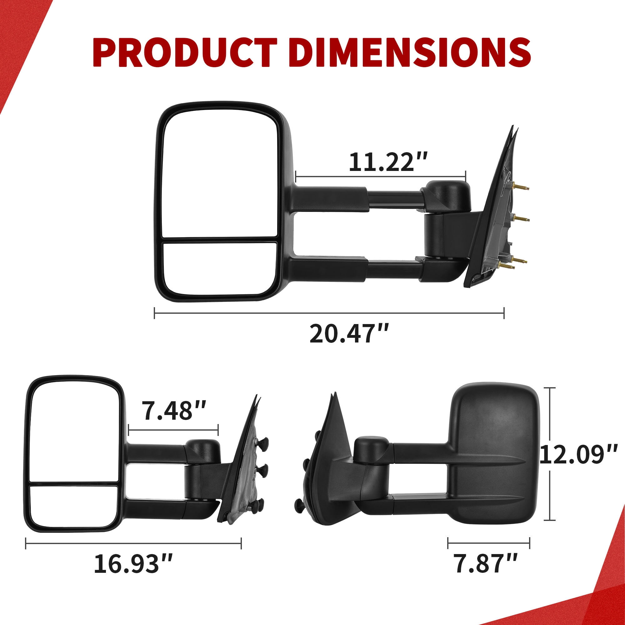 LEDKINGDOMUS Manual Telescoping Foldable Tow Mirrors Pair for 2014-2018 Silverado Sierra 1500 & 2015-2018 Silverado Sierra 2500HD/3500HD Left Driver + Right Passenger Side