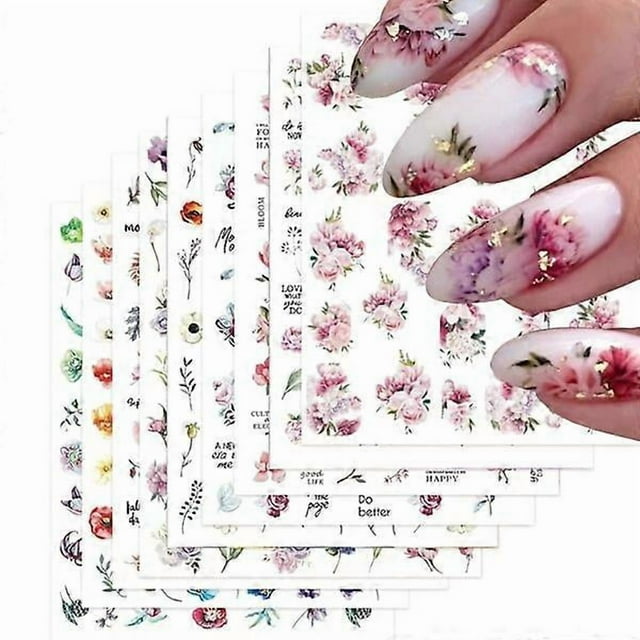 9 Sheets Floral Nail Stickers Decals 3D Self-Adhesive Nail Decals Spring Floral Nail Art Supplies Charming Daisy Lea