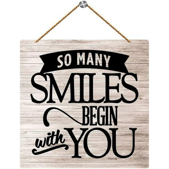 Novelty So Many Smiles Begin With You Sign Wood Decor Motivational Rustic Wooden Signs Inspirational Decorations Sayings Wall Plaque 8x12 Inch