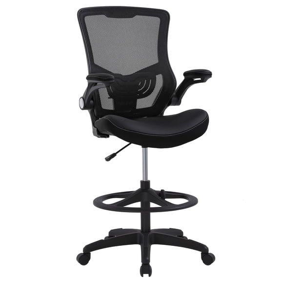 BestOffice Ergonomic Drafting Chair for Standing Desk, Tall Mesh Stool with Flip Up Arms & Foot Rest, Dark Black