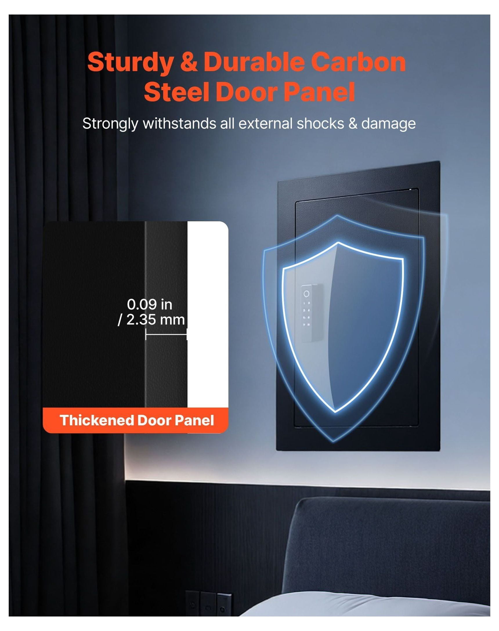 Wall Safe, Hidden In-Wall Safe with Fingerprint, Password & Key - 3-Tier Steel Security Box for Money, Jewelry, Passport - Adjustable Shelf & Key Holders