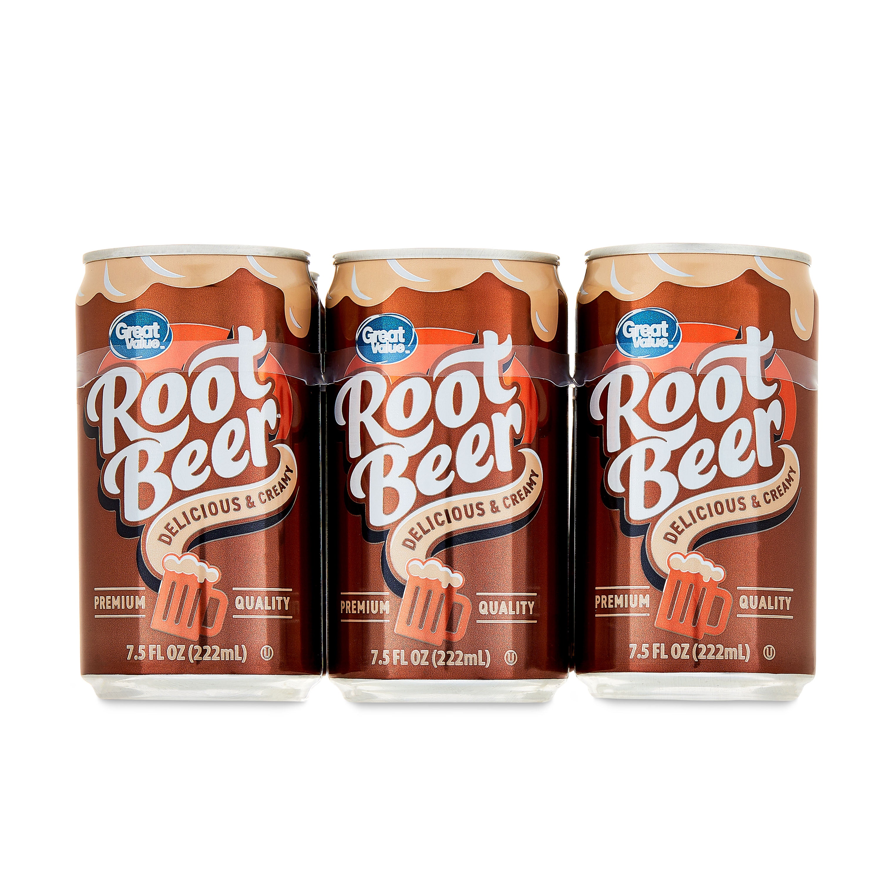 (4 pack) Great Value Root Beer Soda Pop, 7.5 fl oz, 6 Pack Cans