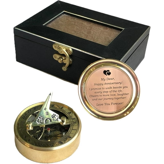 Anniversary Brass Sundial Compass with Special Engraved Greeting Romantic Gift Ideas for Him/Her Husband Gifts from Wife, Aniversity Gifts, 50th/25th Wedding Anniversary