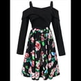 thumbnail image 1 of Vestido Floral de Corte A, Larga, Hombros Descubiertos y Corte Entallado para Mujer, y Otoño Negro L, 1 of 8