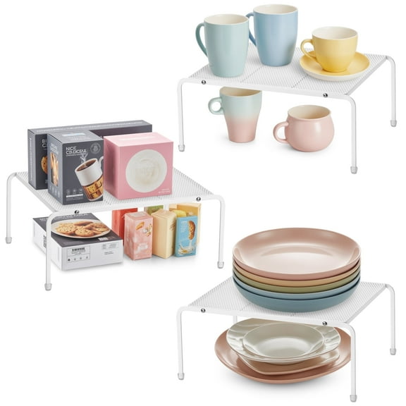 Lonian 3-Pack Cabinet Organizers Shelf Rack, Vertical Space-Saving Storage Metal Rack for Kitchen, White