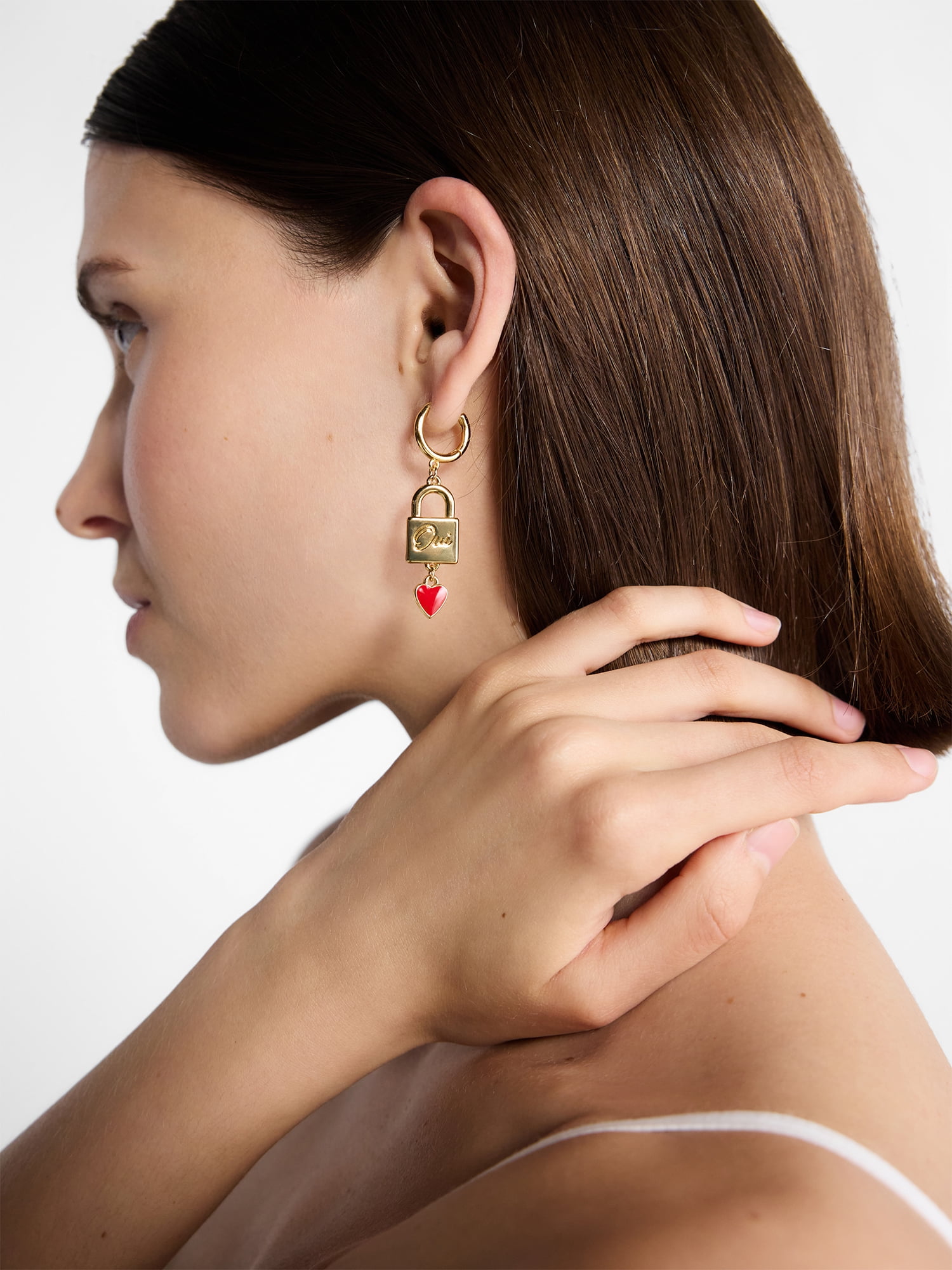 Free Assembly Women's Goldtone Key and Lock Hoop Earrings