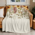 thumbnail image 4 of Farmhouse Fall Thanksgiving Throw Blankets, Yellow Sunflower Leaf Floral Soft Fleece Blanket Decorative for Home Sofa Couch Chair Living Bedroom, 50x60 inches, Beige, 4 of 8