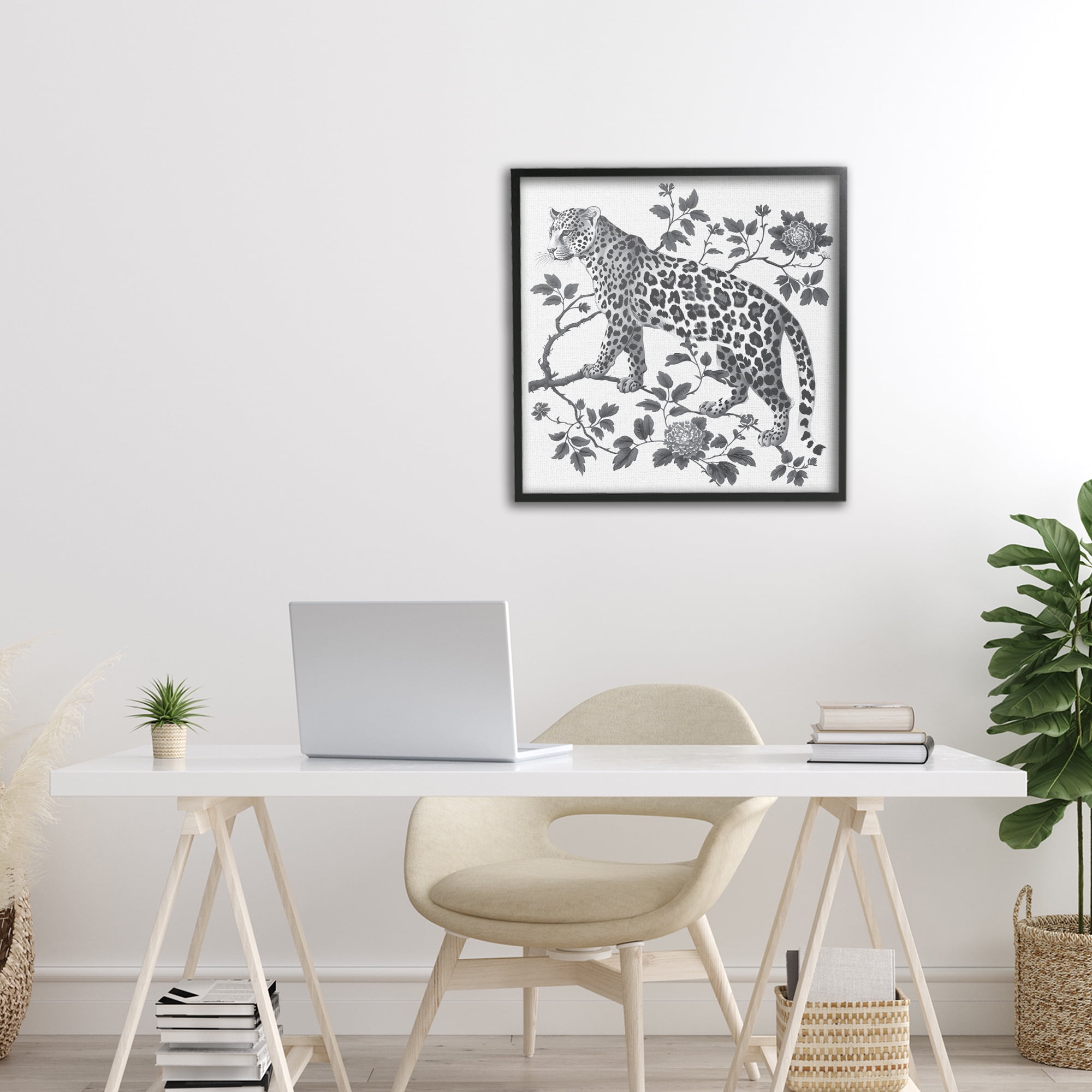 Monochrome Detail Leopard Black Framed Giclee Art, design by Lettered and Lined