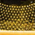 thumbnail image 2 of Cortina de luces LED de malla navideña para exteriores, 200 luces LED de color rosa y morado de 3 x 2 m, para decoración de fiestas y festividades, 2 of 5