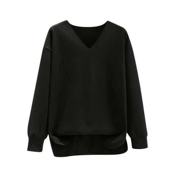 ShiShine Womens V Neck Oversized Sweatshirts Casual Plush Warm Drop Shoulder Long Sleeve Pullover Tops