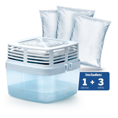 HUMYDRY Moisture Absorber Dehumidifier Device for Home, Premium Pack Of 1 Device of 15.9 Oz With 3 Pre-Measured Refills, Unscented Humidity Absorber For Closets, Bathroom and Medium Enclosed Spaces