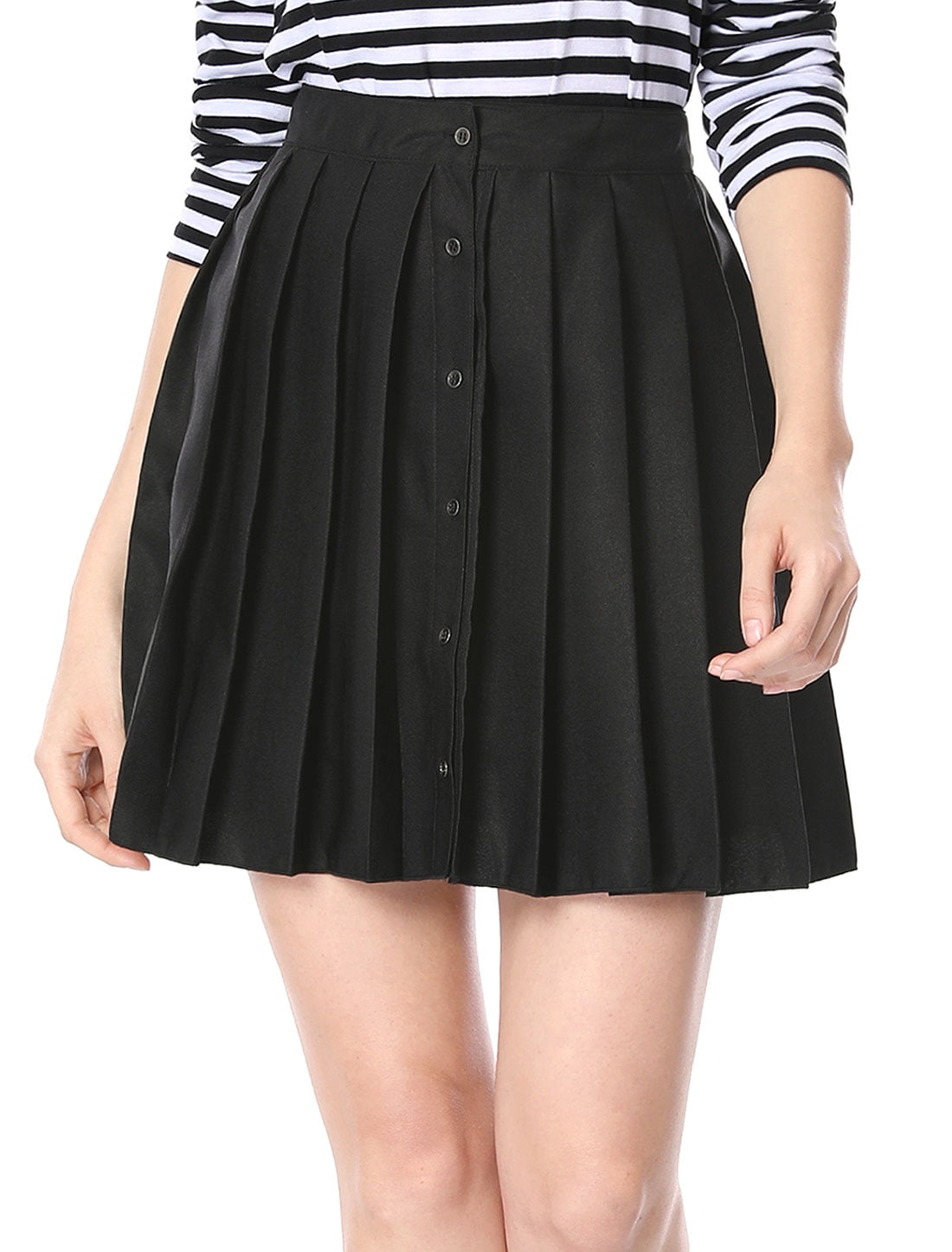 Unique Bargains Women's Pleated Button Down Above Knee Aline Skirt
