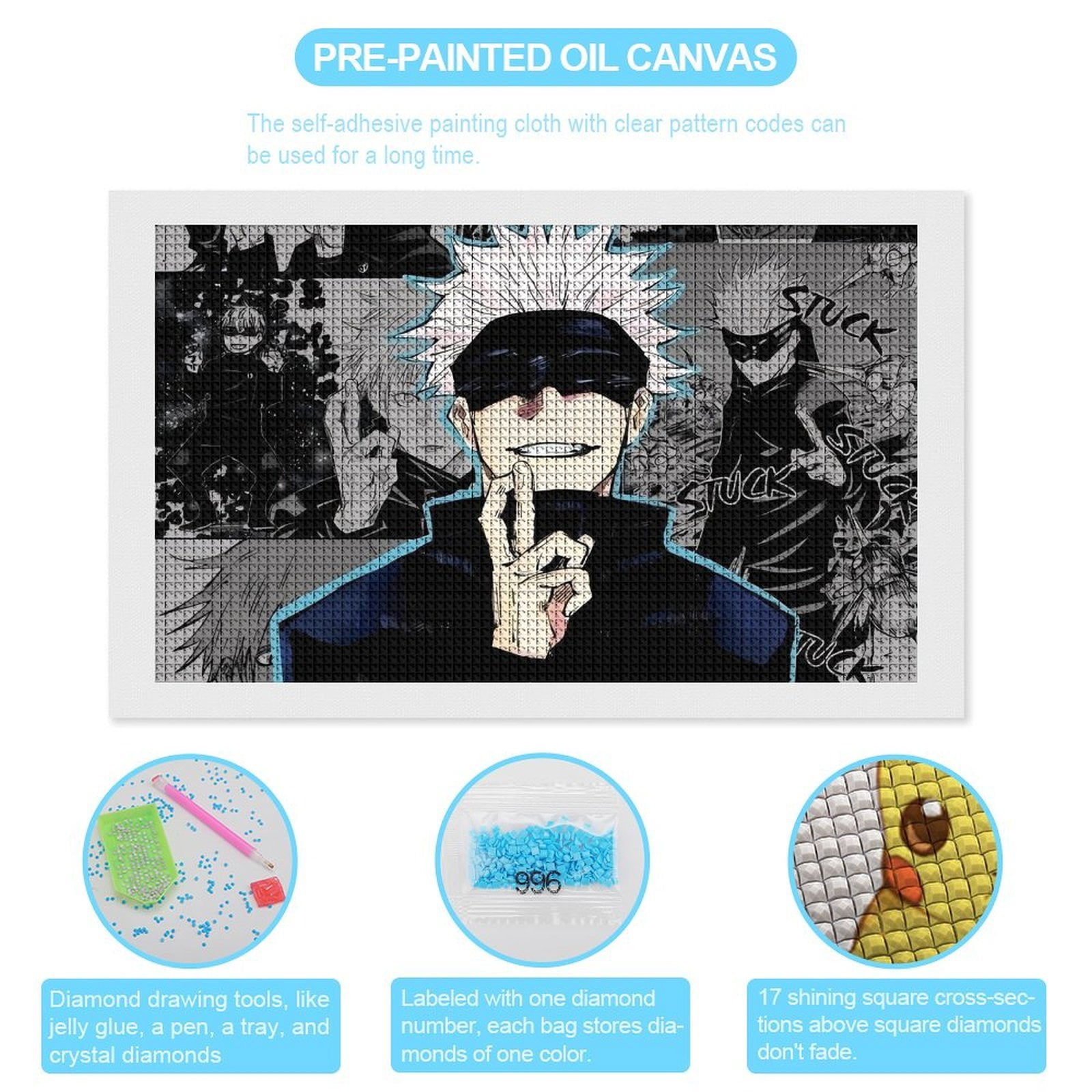 Jujutsu Kaisen Diamond Painting Horizontal (Square Diamond) (Canvas), A Craft For Beginners, Suitable As A Gift Or Home Wall Decoration 12"x20"