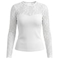 thumbnail image 6 of Lace Long Sleeve Bodysuit for Women Crew Neck Body Suits Slimming Going Out Concert Tops Fall White XL(XL), 6 of 6