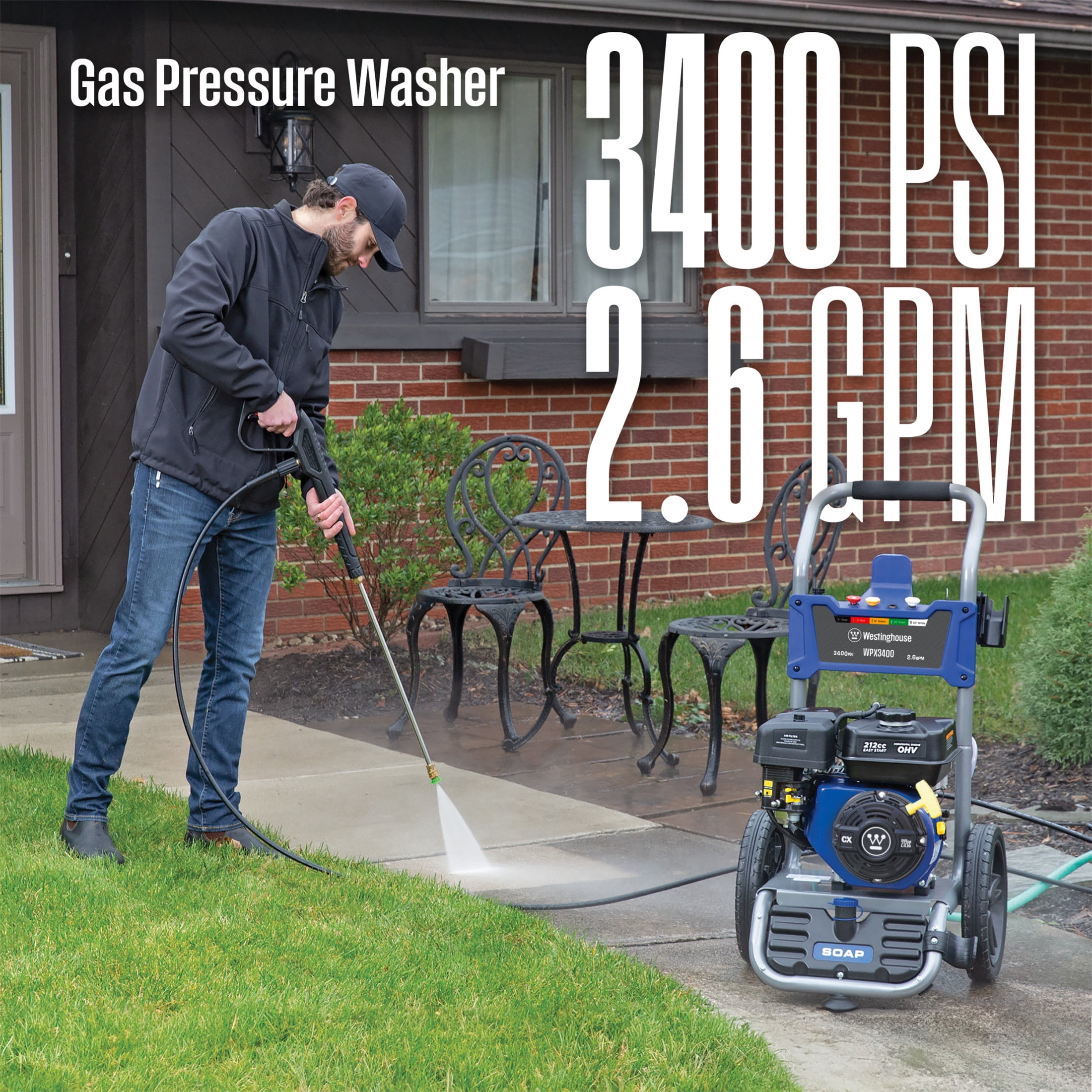 Westinghouse 3400-PSI, 2.6-GPM Gas Pressure Washer with 5 Nozzles & Soap Tank