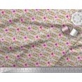 thumbnail image 3 of Soimoi Gray Cotton Jersey Fabric Leaves,Pink Floral & Ogee Damask Printed Craft Fabric by The Yard 58 Inch Wide, 3 of 3