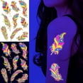 thumbnail image 3 of Pegatinas de tatuajes temporales luminosas, calcomanías fluorescentes UV, tatuaje de toro/elefante/pluma para brazo, arte corporal, Club nocturno, fiesta, 3 of 4