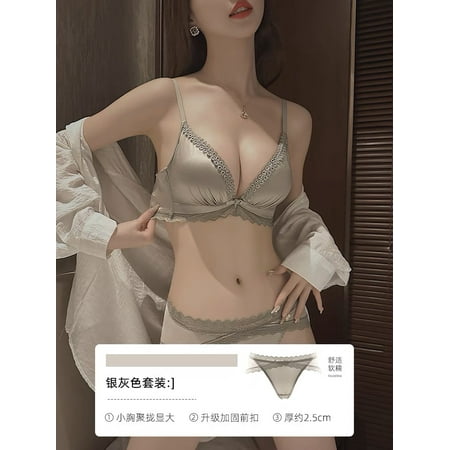 Sexy Front Buckle Extra Thick Small Breast Push up Big Underwear Ladies Underwired Adjustable Backless Traceless Bra Set