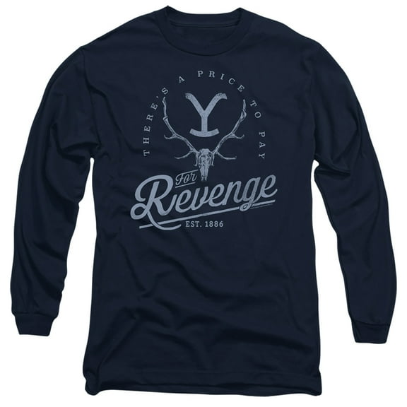 Yellowstone Revenge Skull Unisex Adult Long-Sleeve T Shirt (Medium) Navy
