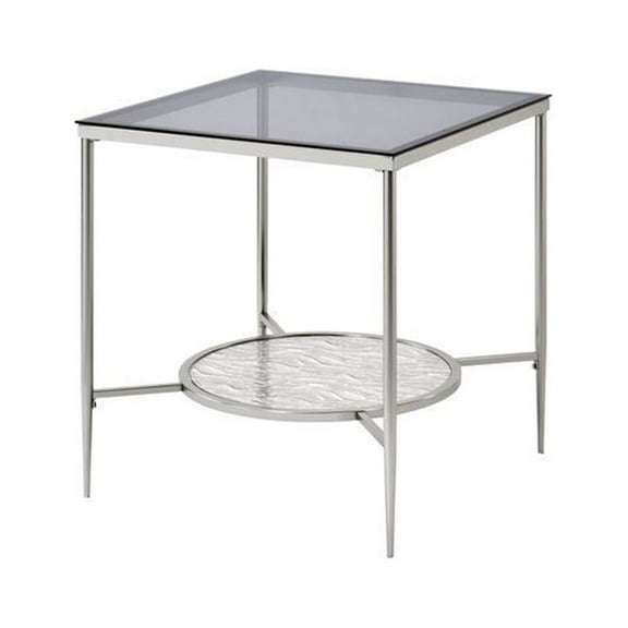 End Table with Textured Round Shelf Silver - Saltoro Sherpi
